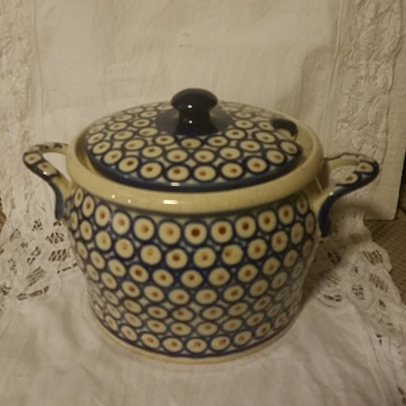 BOLESLAWIEC POLISH BEAN POT PEACOCK EYES - Picture 2 of 8